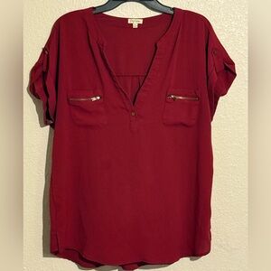 Lily White Deep Red Blouse with Zipper Details